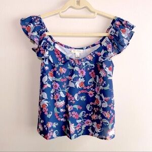 See U Soon Flutter Sleeve Blue Floral Top